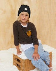 Kids Willow Pom Beanie in Black